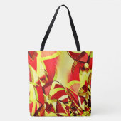 Gele strepen op rood, geboord afbeelding tote bag (Voorkant)