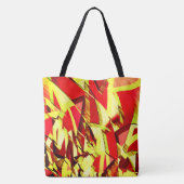 Gele strepen op rood, geboord afbeelding tote bag (Achterkant)