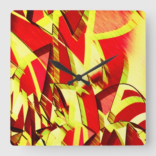 Gele strepen op rood, geboord afbeelding vierkante klok (Voorkant)