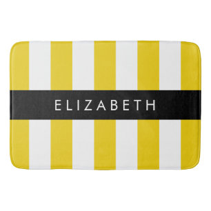 Gele strepen, streeppatroon, lijnen, Jouw naam Badmat