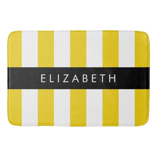 Gele strepen, streeppatroon, lijnen, Jouw naam Badmat (Voorkant)