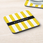 Gele strepen, streeppatroon, lijnen, Jouw naam Bier Onderzetter (Linkerzijde)
