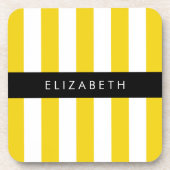 Gele strepen, streeppatroon, lijnen, Jouw naam Bier Onderzetter (Voorkant)