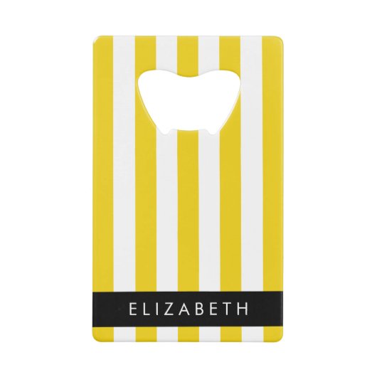 Gele strepen, streeppatroon, lijnen, Jouw naam Creditkaart Flessenopener (Voorkant)