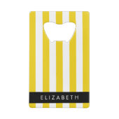 Gele strepen, streeppatroon, lijnen, Jouw naam Creditkaart Flessenopener (Achterkant)