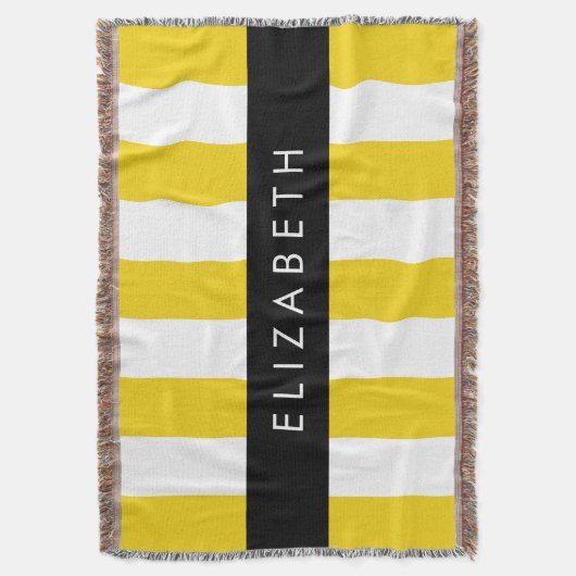 Gele strepen, streeppatroon, lijnen, Jouw naam Deken (Voorkant Verticaal)