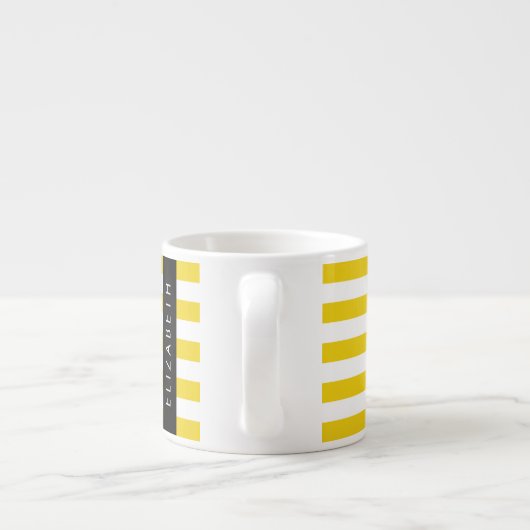 Gele strepen, streeppatroon, lijnen, Jouw naam Espresso Kop (Achterkant)