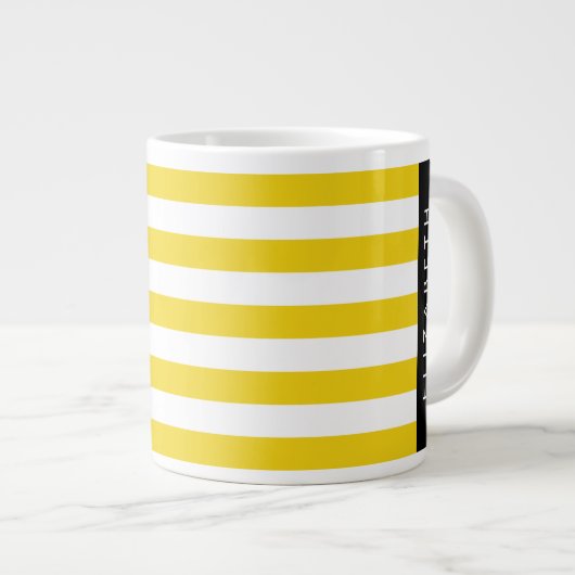 Gele strepen, streeppatroon, lijnen, Jouw naam Grote Koffiekop (Voorkant rechts)