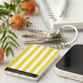 Gele strepen, streeppatroon, lijnen, Jouw naam Sleutelhanger (Voorkant Rechts)