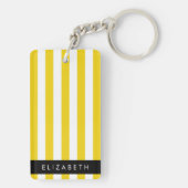 Gele strepen, streeppatroon, lijnen, Jouw naam Sleutelhanger (achterkant)