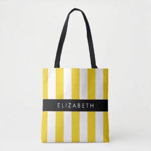 Gele strepen, streeppatroon, lijnen, Jouw naam Tote Bag