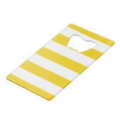 Gele strepen, witte strepen, gestreept patroon creditkaart flessenopener (Voorkant Gekanteld)