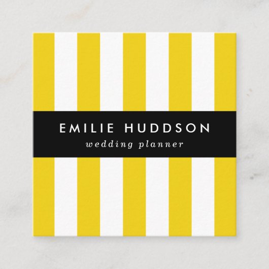 Gele strepen, witte strepen, gestreept patroon vierkante visitekaartje (Voorkant)