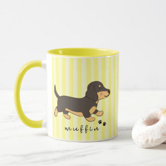 Gele strepen Zwarte en lichtbruine Dachshund Naam Mok
