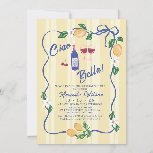 Gele strip Ciao Bella Vrijgezellenfeest Kaart (Voorkant)