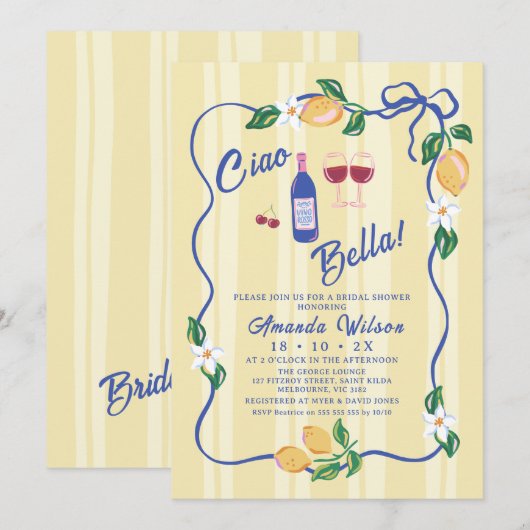 Gele strip Ciao Bella Vrijgezellenfeest Kaart (Voorkant / Achterkant)