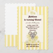 Gele Stripe Baby Koala Kinderen Verjaardaguitnodig Kaart (Voorkant / Achterkant)