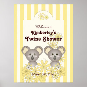 Gele Stripe Baby Koala Twin Kinder Party Welkom Poster