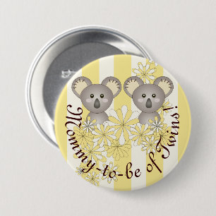 Gele Stripe Cute Baby Koalas Mam-to-be of Twins Ronde Button 7,6 Cm