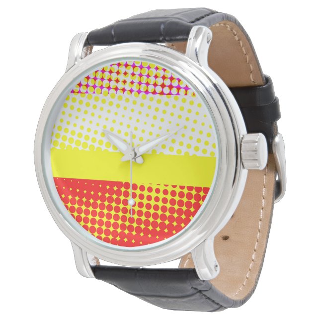 Gele Stripe Dot Pattern Design Watch Horloge (Gekanteld)