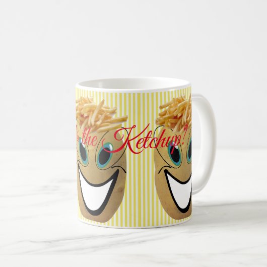 Gele Stripe Potato, Franse Fries, Ketchup? Mok (Voorkant rechts)