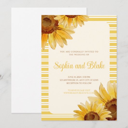 Gele Striped Sunflower Weddenschap Kaart (Voorkant / Achterkant)