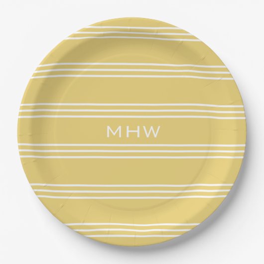 Gele stripes aangepast monogram papier bord (Voorkant)