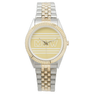 Gele Stripes aangepaste monogram-horloges Horloge