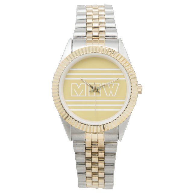 Gele Stripes aangepaste monogram-horloges Horloge (Voorkant)