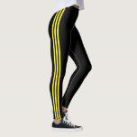 Gele Stripes Black Modern Sports Leggings<br><div class="desc">Gele stripes met gemigreerd design - zwart,  moderne poorten veroudering</div>