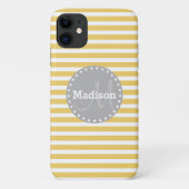 Gele stripes grijs monogram Case-Mate iPhone case (Achterkant)