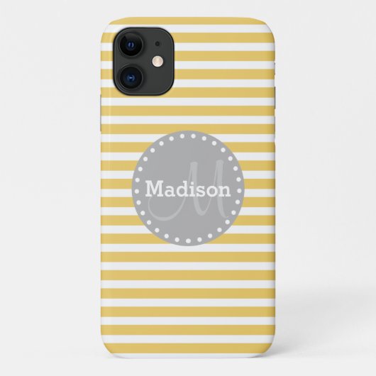 Gele stripes grijs monogram Case-Mate iPhone case (Achterkant)