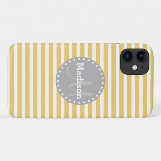 Gele stripes grijs monogram Case-Mate iPhone case (Achterkant (horizontaal))