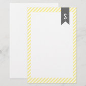 Gele stripes Monogram Stationery Briefpapier (Voorkant / Achterkant)