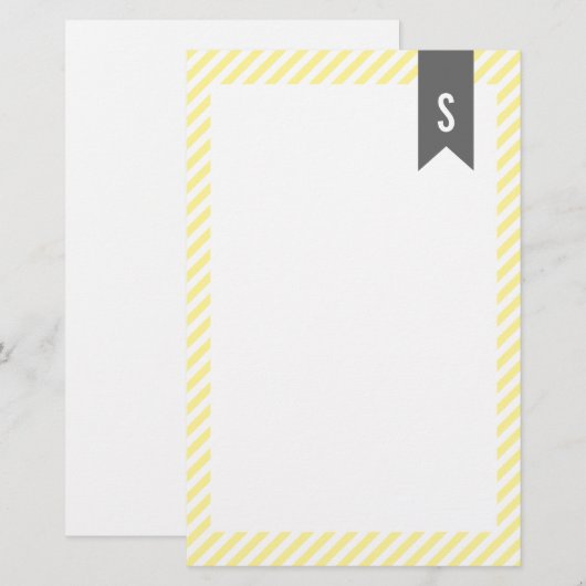 Gele stripes Monogram Stationery Briefpapier (Voorkant / Achterkant)