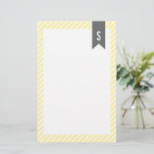 Gele stripes Monogram Stationery Briefpapier (Staand voorkant)