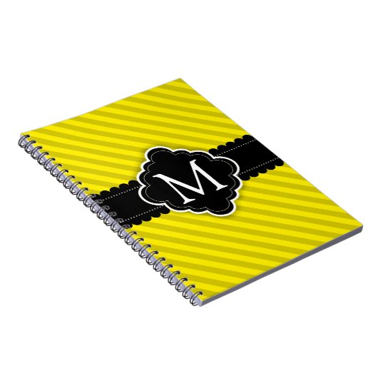 Gele Stripes Pattern Black, aangepast monogram Notitieboek (Rechterzijde)