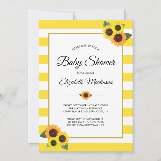 Gele Stripes Zonnebloemen Baby shower van goudbloe Kaart (Voorkant)
