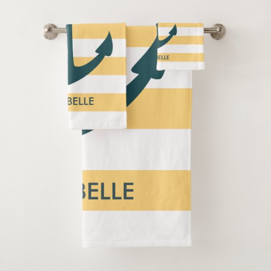 Gele strips en blauwe anker bad handdoek (Insitu)