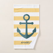 Gele strips en blauwe anker bad handdoek (Handdoek)