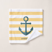 Gele strips en blauwe anker bad handdoek (Wasdoekje)