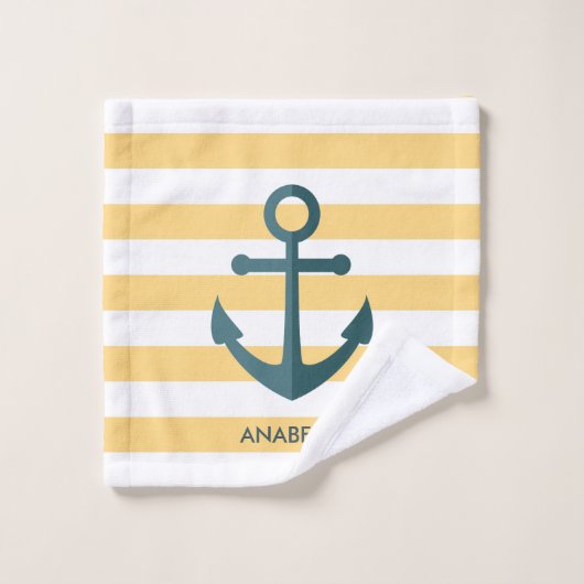 Gele strips en blauwe anker bad handdoek (Wasdoekje)