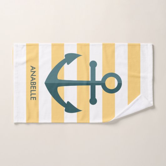 Gele strips en blauwe anker bad handdoek (Handdoek)