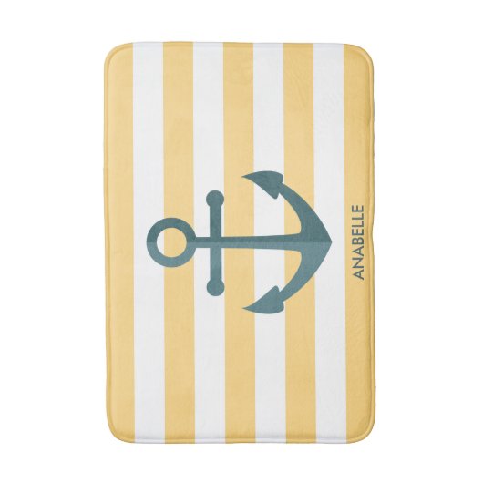 Gele strips en blauwe anker badmat (Voorkant Verticaal)