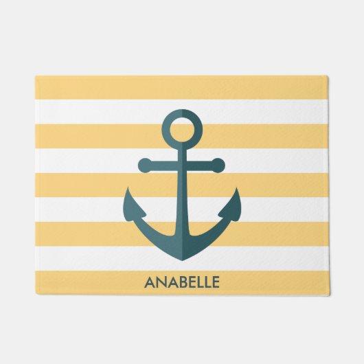 Gele strips en blauwe anker deurmat (Voorkant)