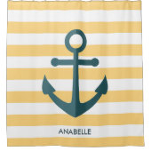 Gele strips en blauwe anker douchegordijn (Voorkant)