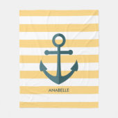 Gele strips en blauwe anker fleece deken (Voorkant)