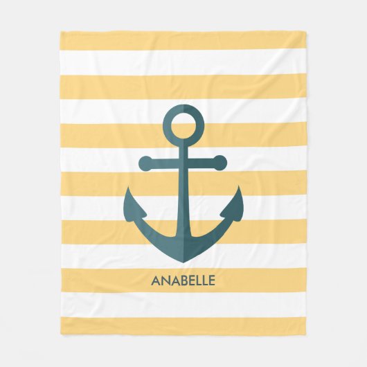 Gele strips en blauwe anker fleece deken (Voorkant)