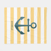 Gele strips en blauwe anker fleece deken (Voorkant (Horizontaal))
