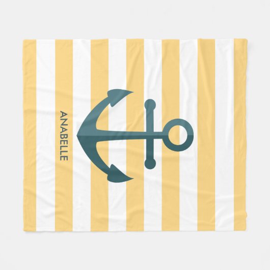 Gele strips en blauwe anker fleece deken (Voorkant (Horizontaal))